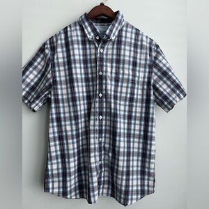 Banana Republic Lux Poplin short sleeve button down plaid shirt slim fit size L